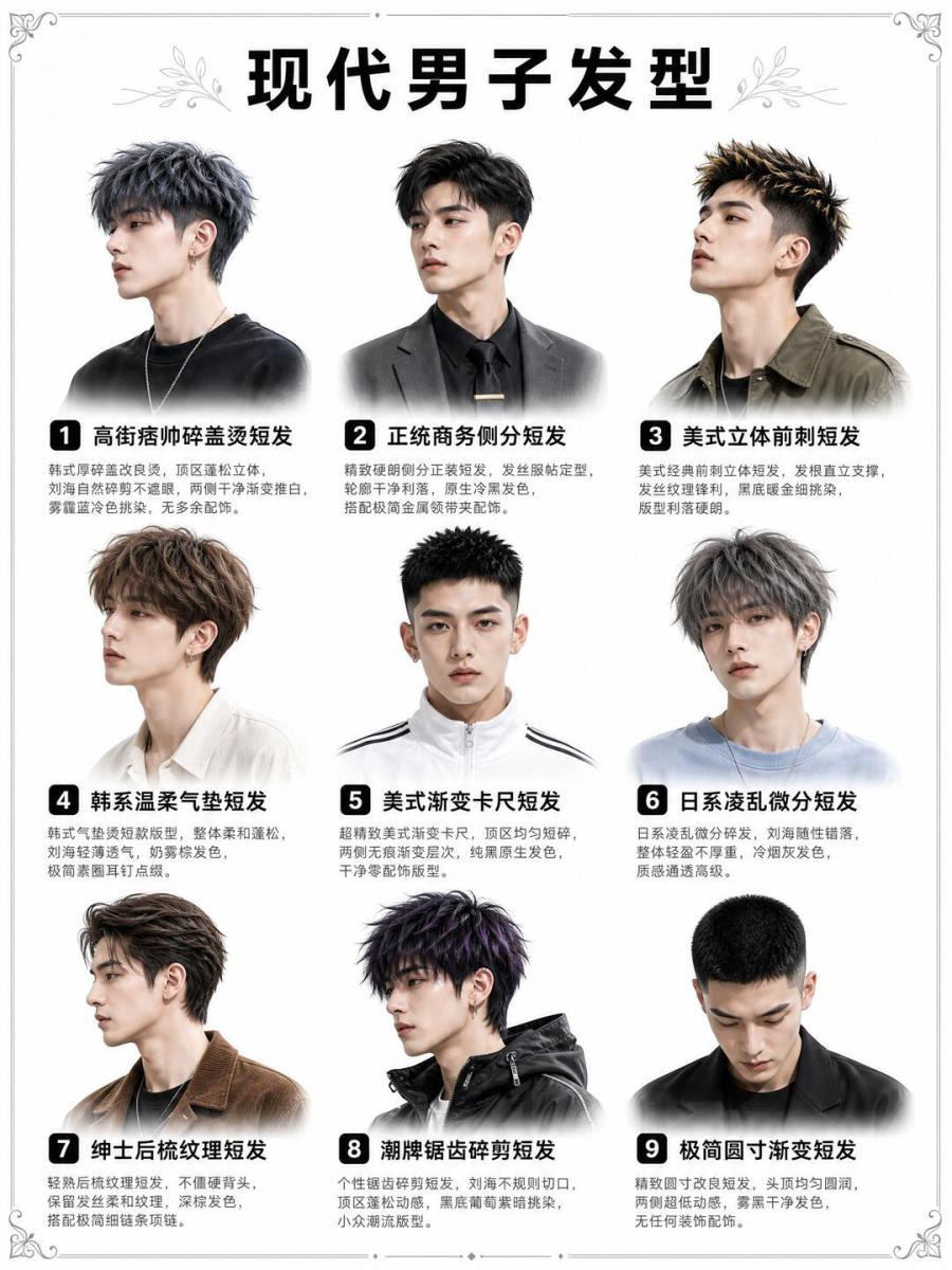 漫剧｜男主现代发型提示词 图4